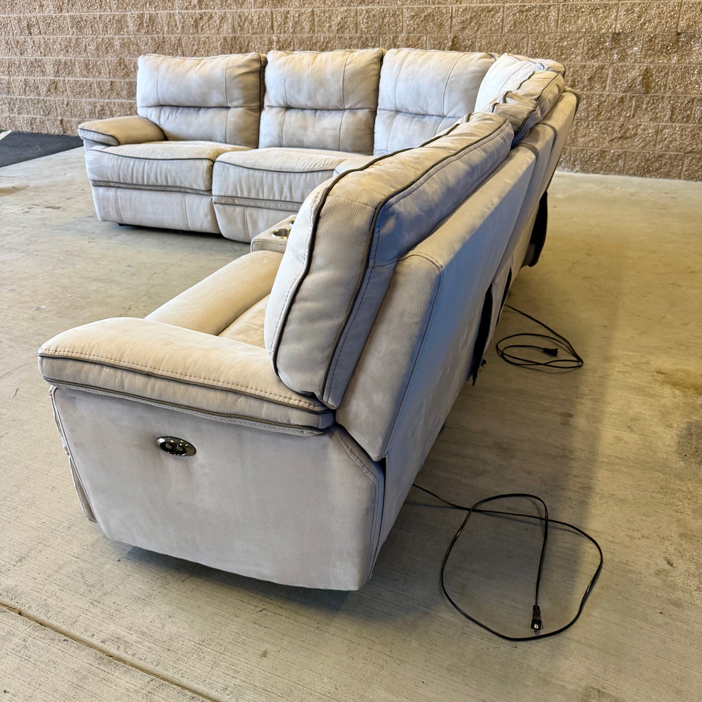 Beige Microfiber Power Reclining 6-Piece L Sectional