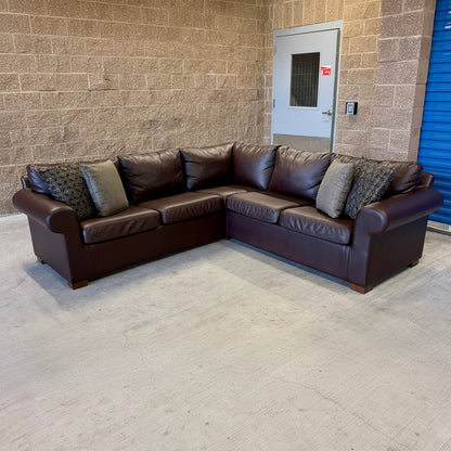 Brown Leather L Sectional