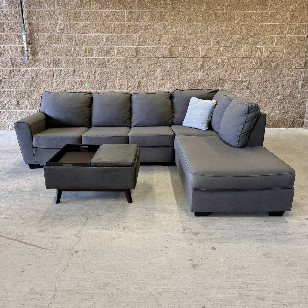 Gray Ashley L Sectional w/Storage Ottoman w/Reversible Lids