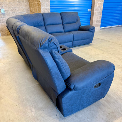 Navy Blue Microfiber Manual Reclining Sectional