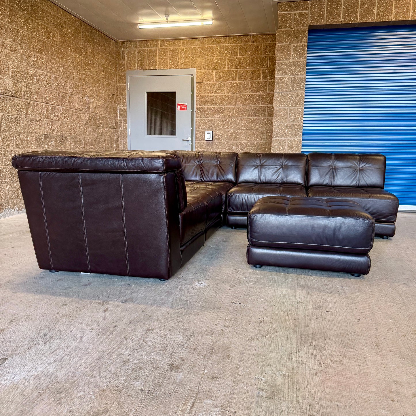 Macy’s Coffee Brown Real Leather 6-Piece Modular Sectional