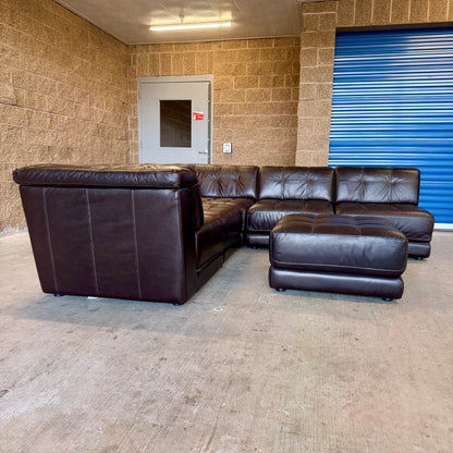 Macy’s Coffee Brown Real Leather 6-Piece Modular Sectional