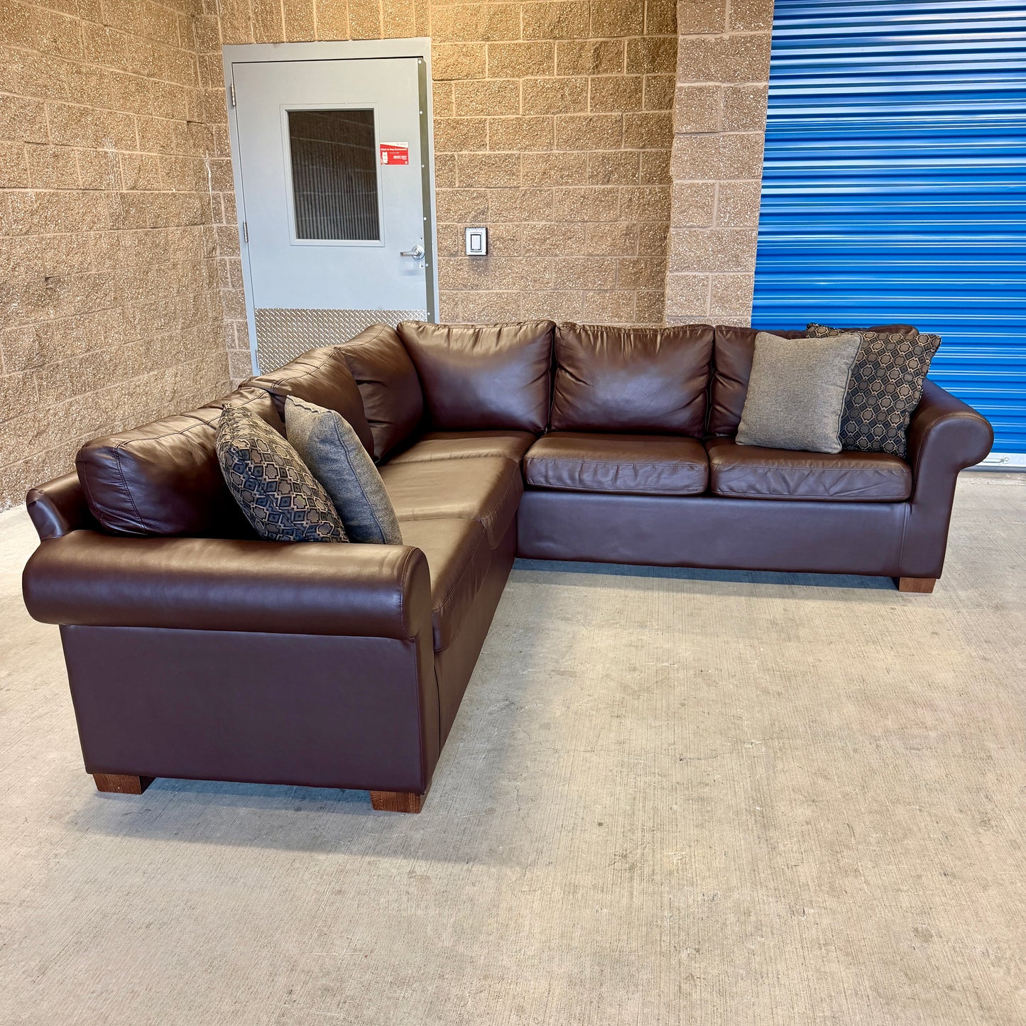 Brown Leather L Sectional