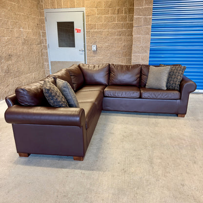 Brown Leather L Sectional