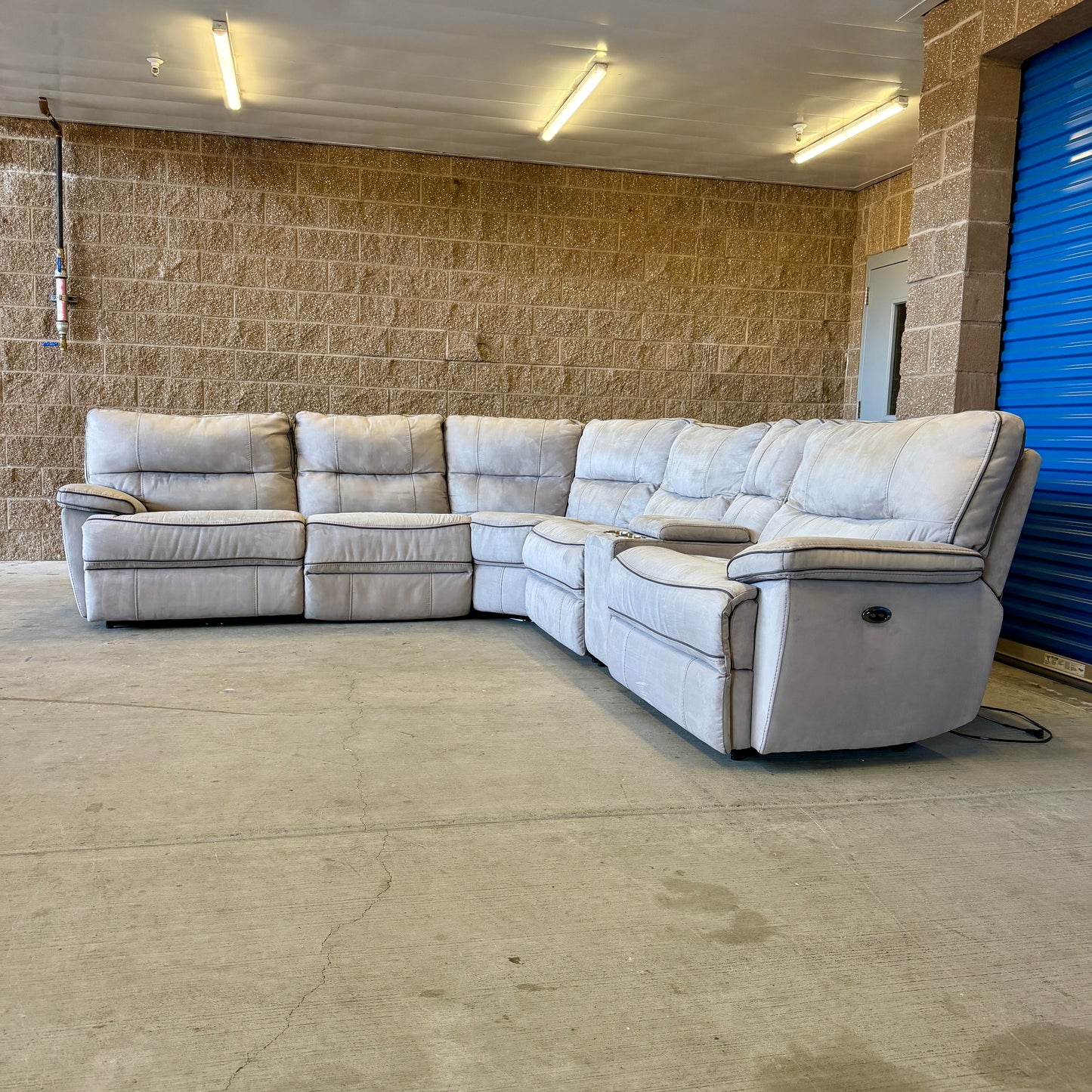 Beige Microfiber Power Reclining 6-Piece L Sectional