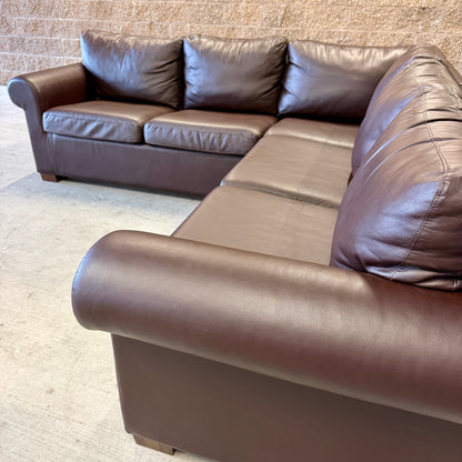 Brown Leather L Sectional