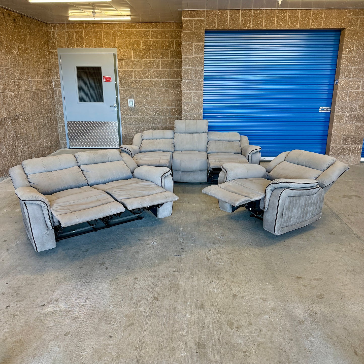 Beige Manual Reclining Sofa, Loveseat, and Chair Set