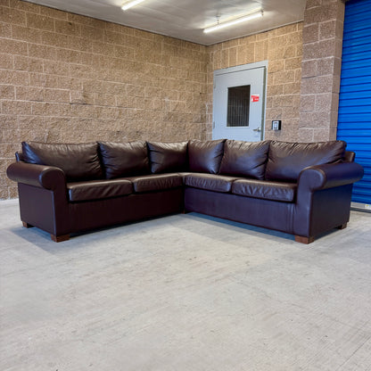 Brown Leather L Sectional