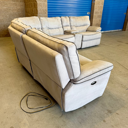 Beige Microfiber Power Reclining 6-Piece L Sectional