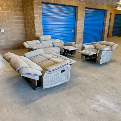 Beige Manual Reclining Sofa, Loveseat, and Chair Set