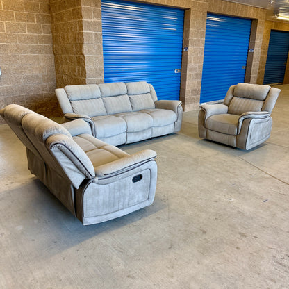 Beige Manual Reclining Sofa, Loveseat, and Chair Set