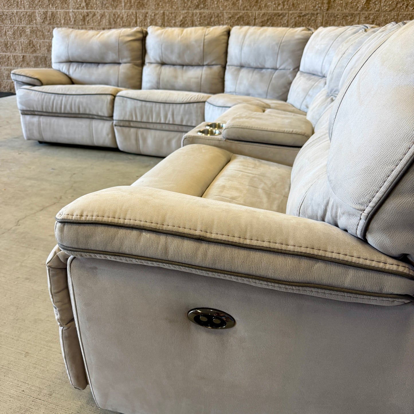 Beige Microfiber Power Reclining 6-Piece L Sectional