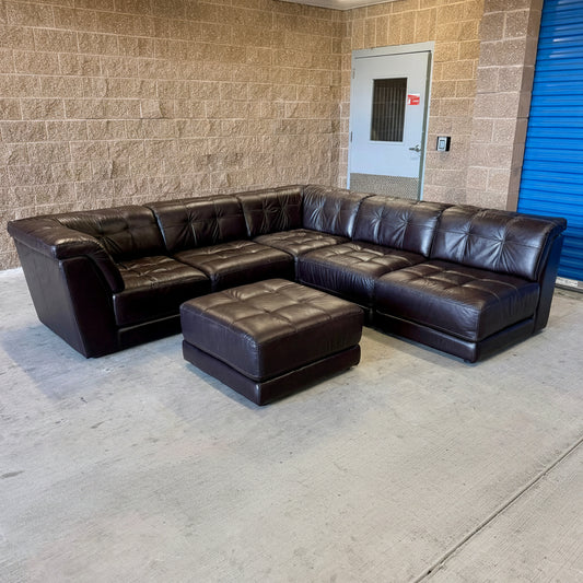 Macy’s Coffee Brown Real Leather 6-Piece Modular Sectional