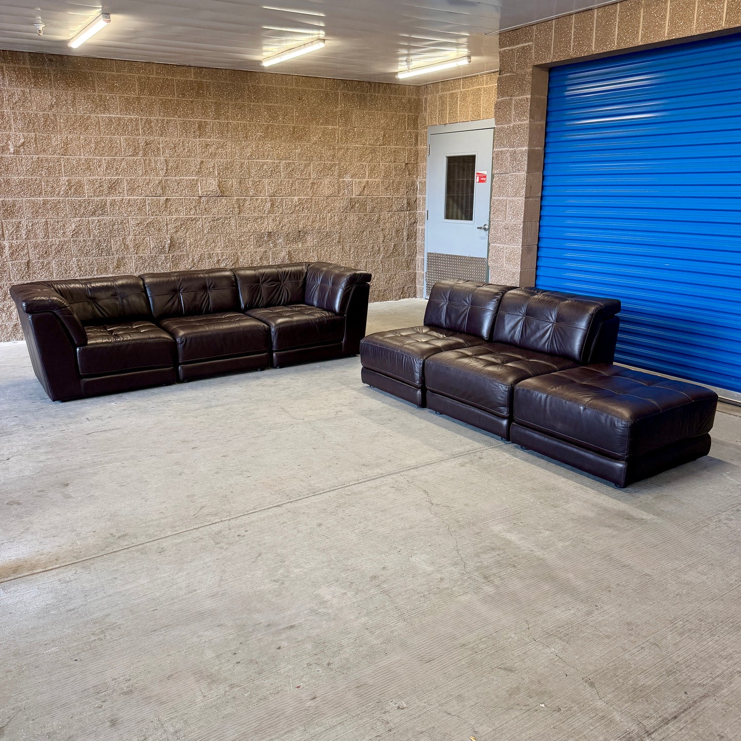 Macy’s Coffee Brown Real Leather 6-Piece Modular Sectional