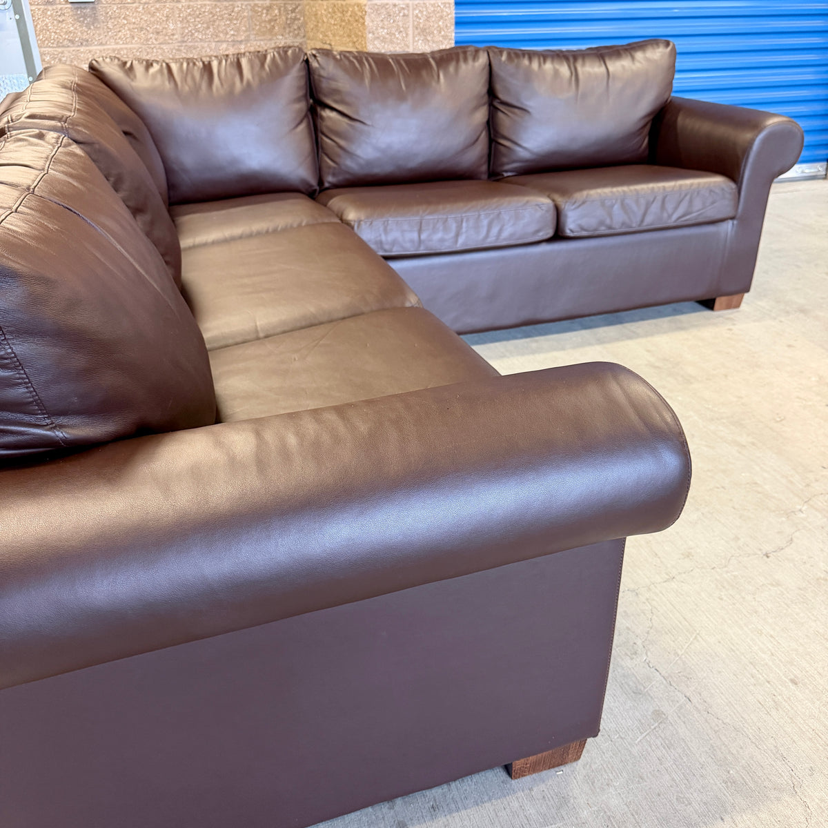 Brown Leather L Sectional