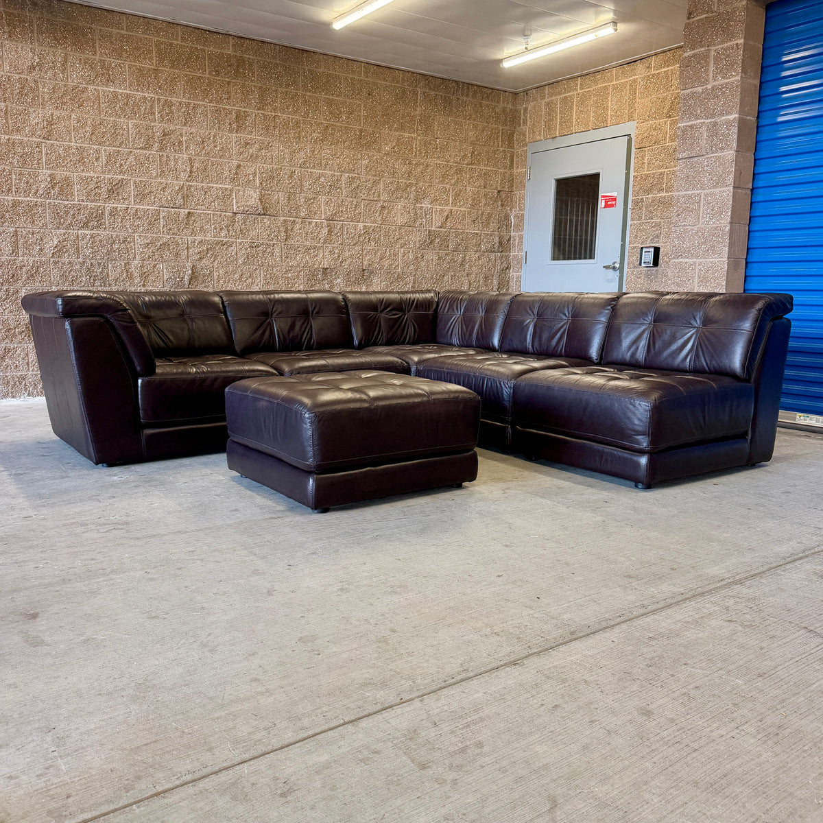 Macy’s Coffee Brown Real Leather 6-Piece Modular Sectional