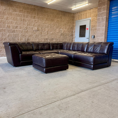 Macy’s Coffee Brown Real Leather 6-Piece Modular Sectional