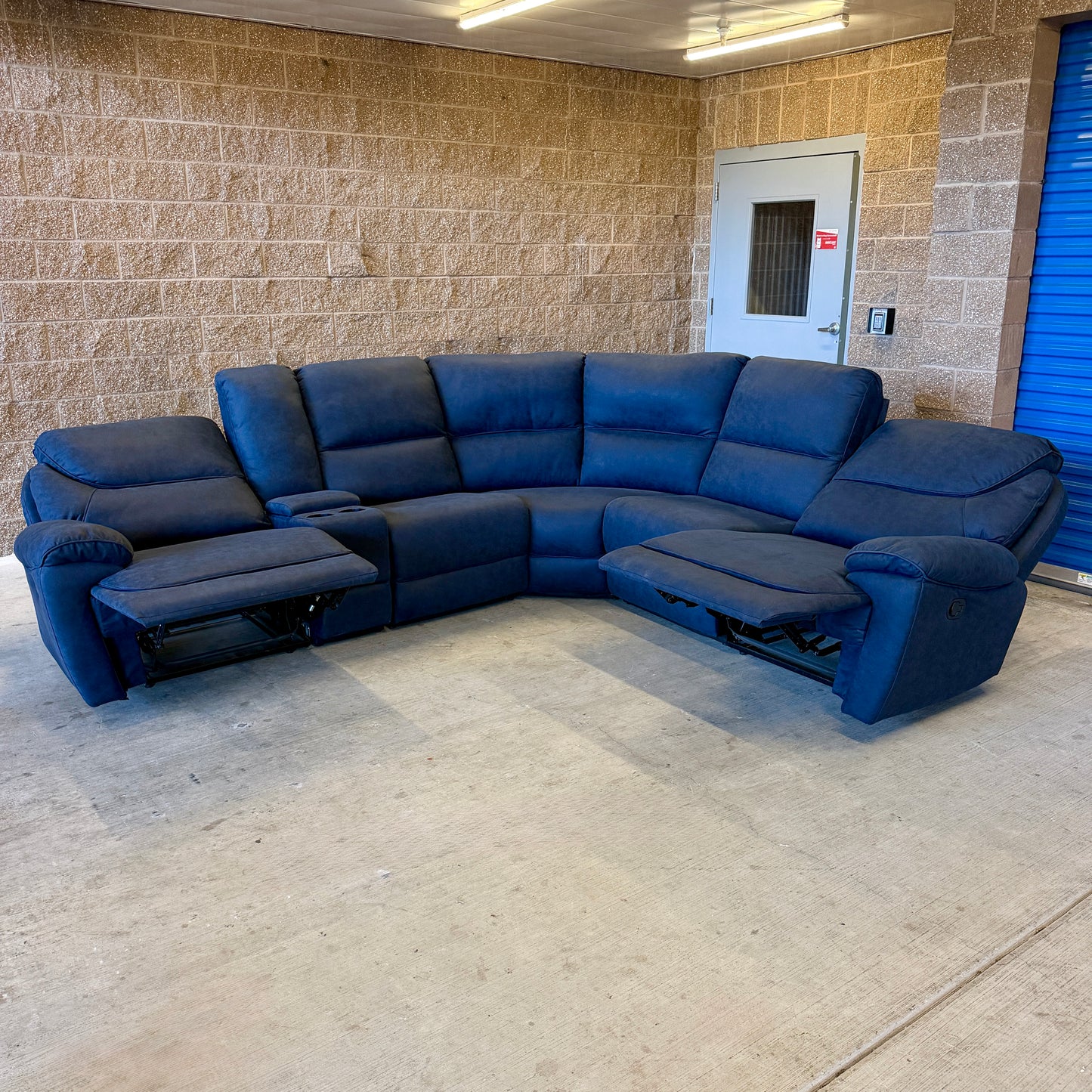 Navy Blue Microfiber Manual Reclining Sectional