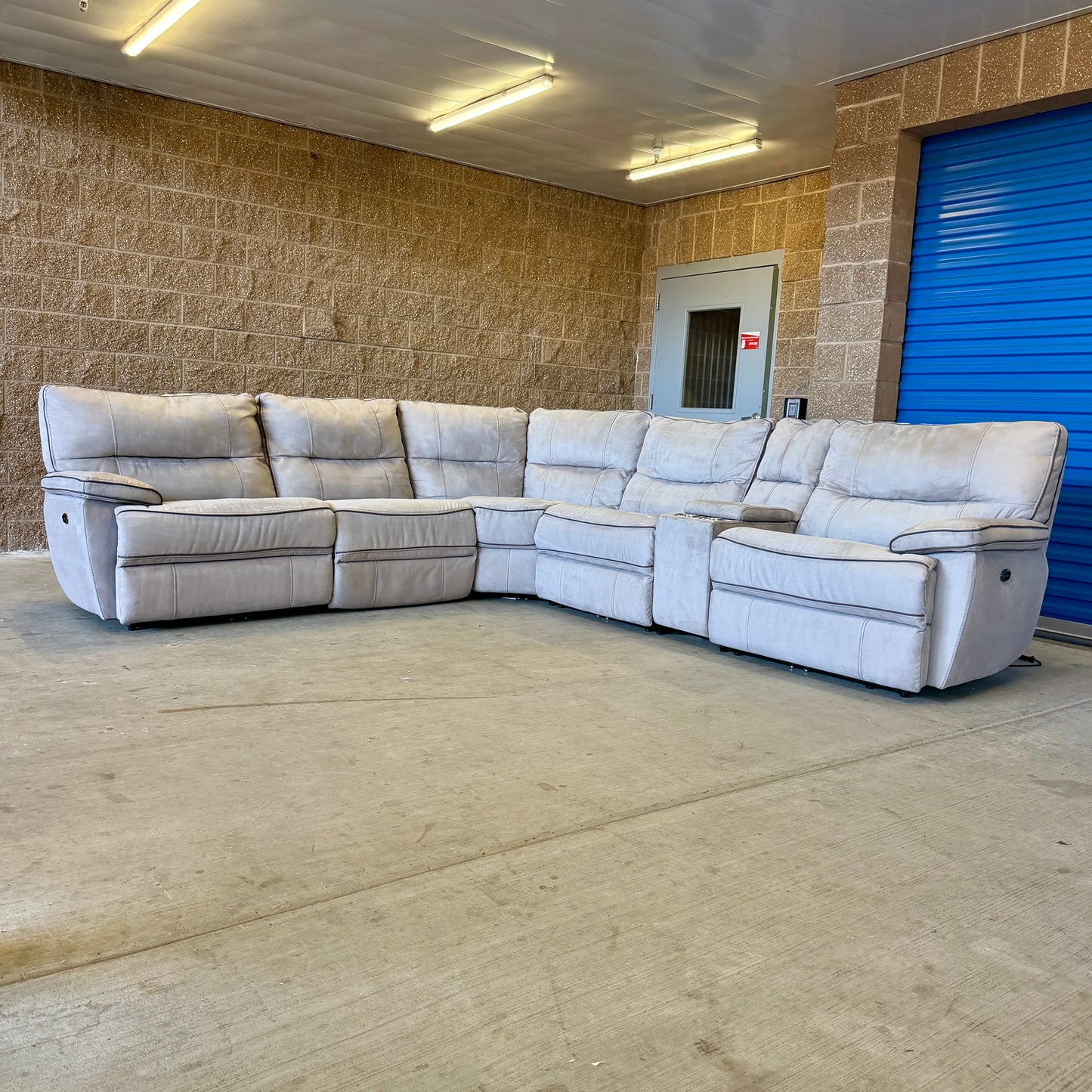 Beige Microfiber Power Reclining 6-Piece L Sectional