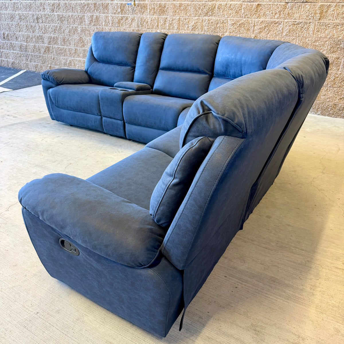 Navy Blue Microfiber Manual Reclining Sectional