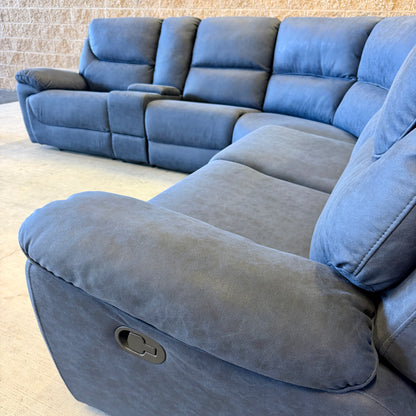 Navy Blue Microfiber Manual Reclining Sectional