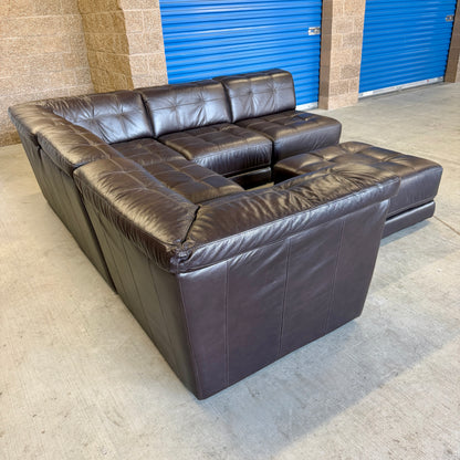 Macy’s Coffee Brown Real Leather 6-Piece Modular Sectional