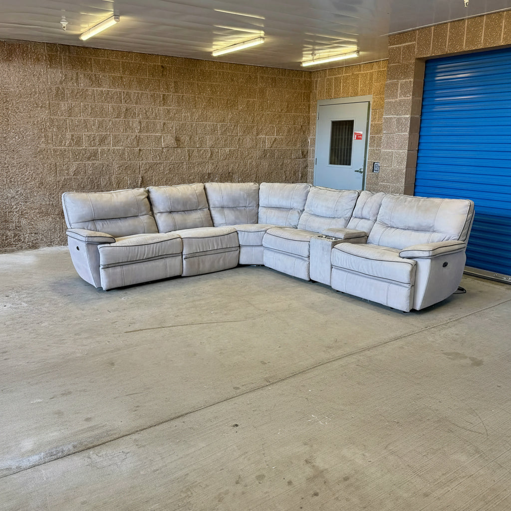 Beige Microfiber Power Reclining 6-Piece L Sectional
