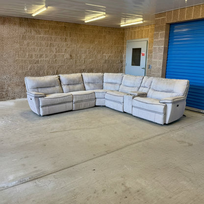 Beige Microfiber Power Reclining 6-Piece L Sectional