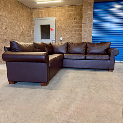 Brown Leather L Sectional