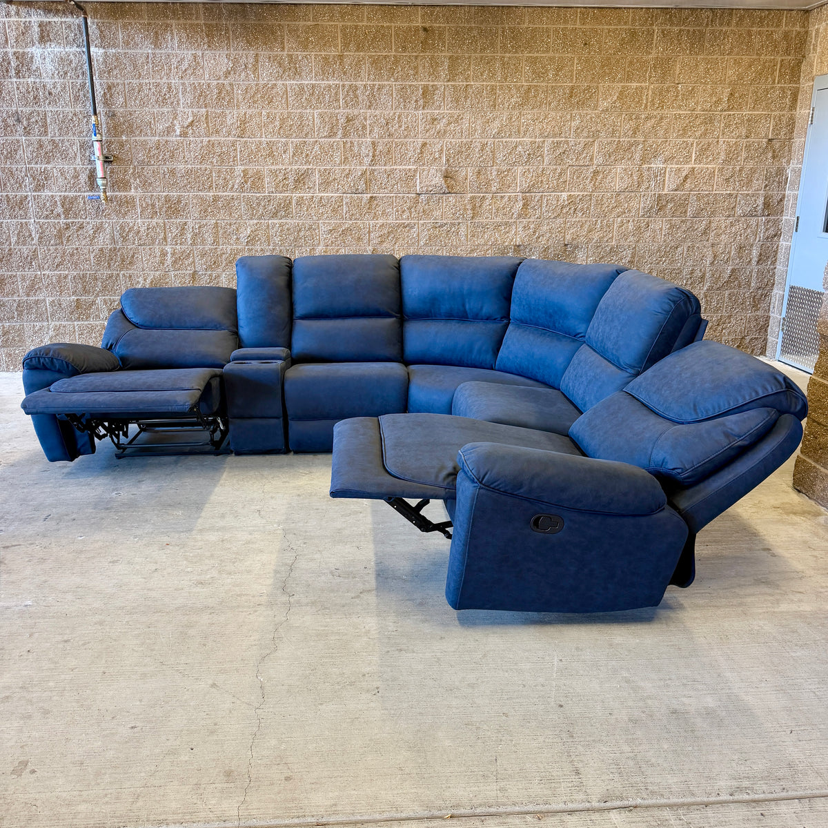 Navy Blue Microfiber Manual Reclining Sectional