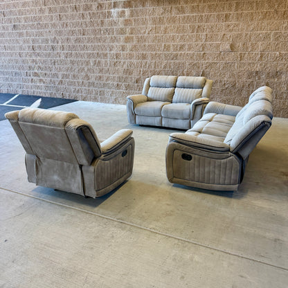 Beige Manual Reclining Sofa, Loveseat, and Chair Set