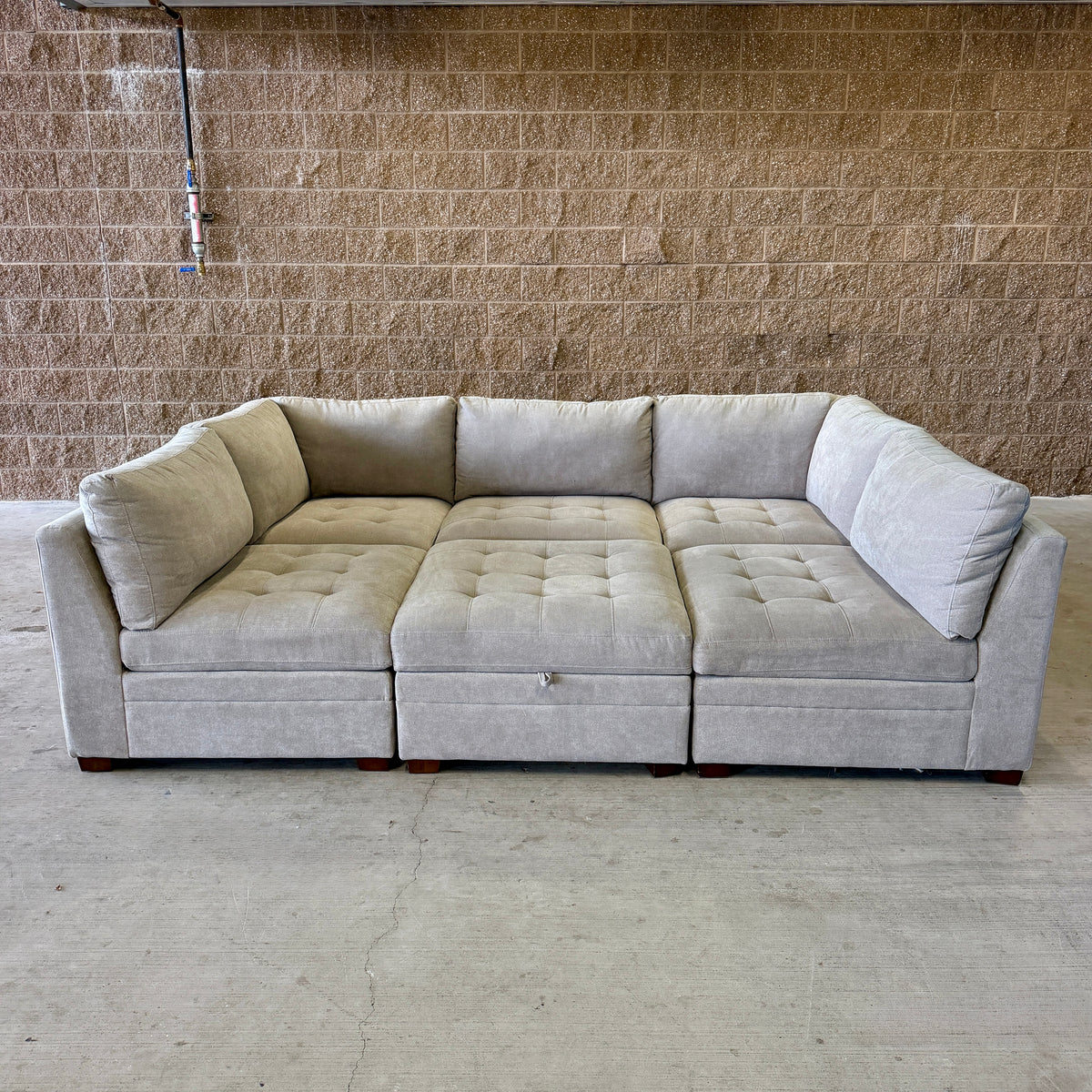 Beige Costco 6-Piece Modular Sectional w/Storage Ottoman