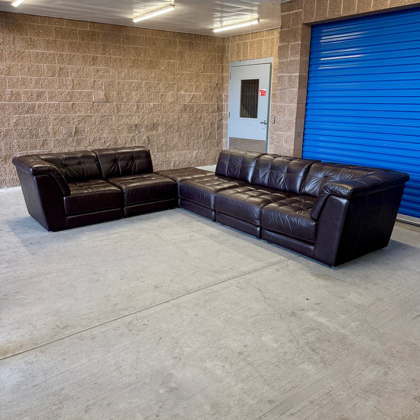 Macy’s Coffee Brown Real Leather 6-Piece Modular Sectional