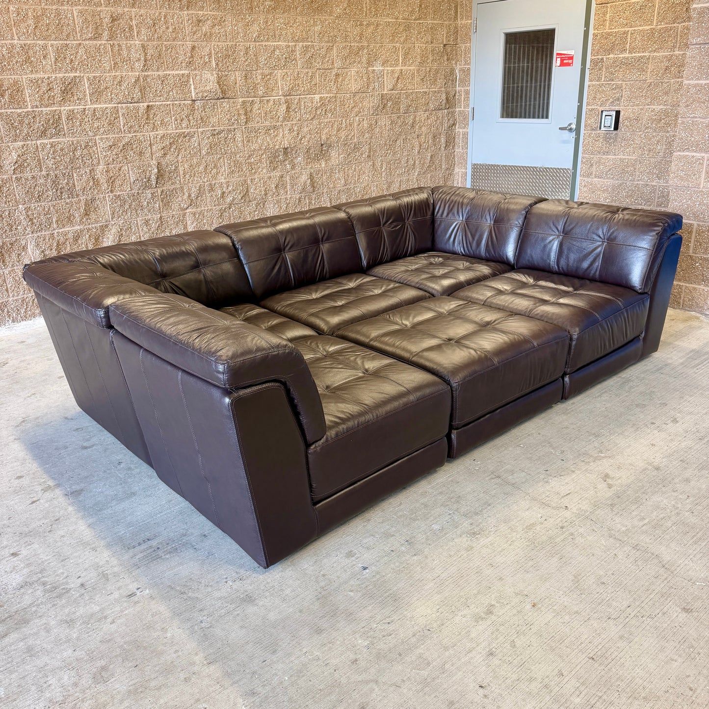 Macy’s Coffee Brown Real Leather 6-Piece Modular Sectional