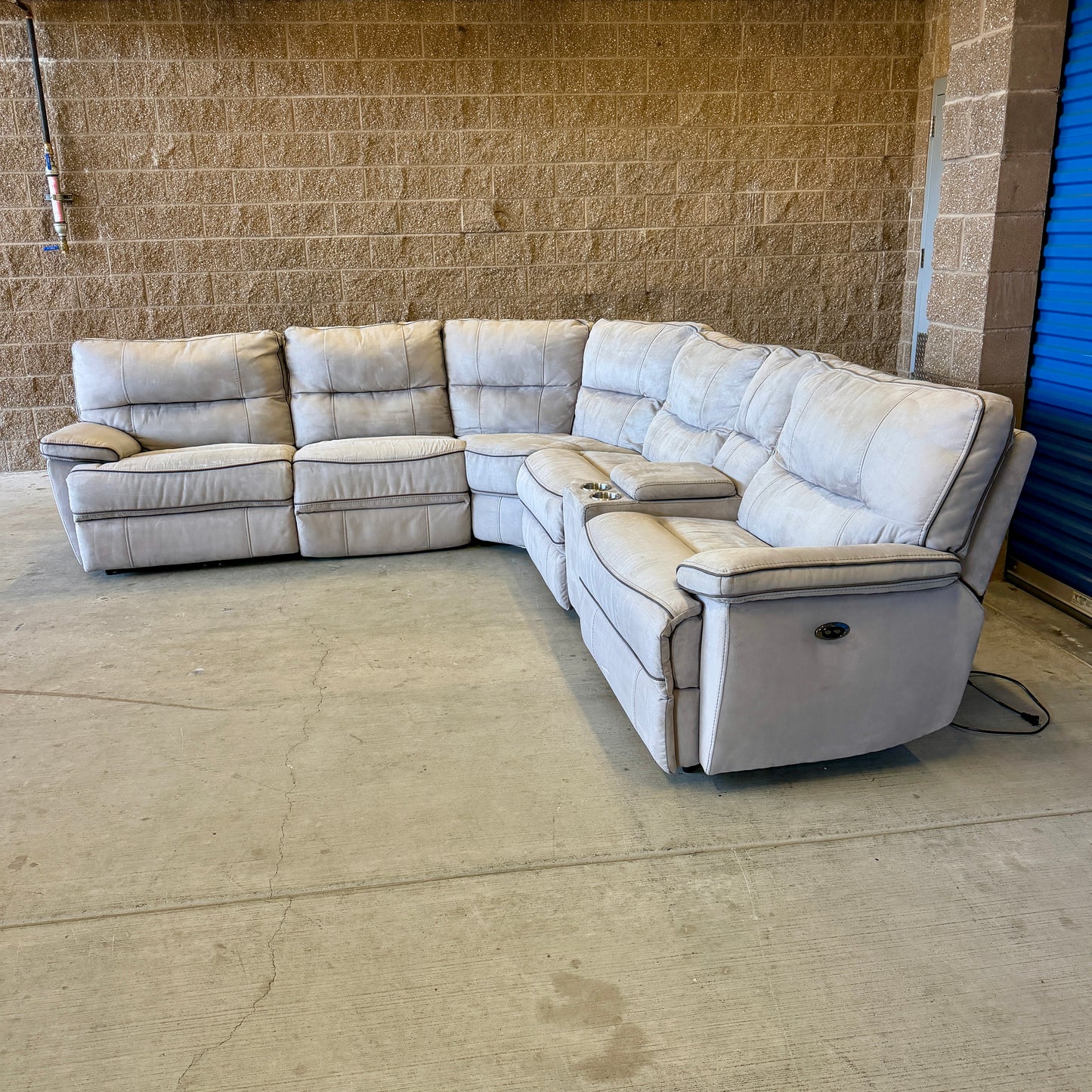 Beige Microfiber Power Reclining 6-Piece L Sectional