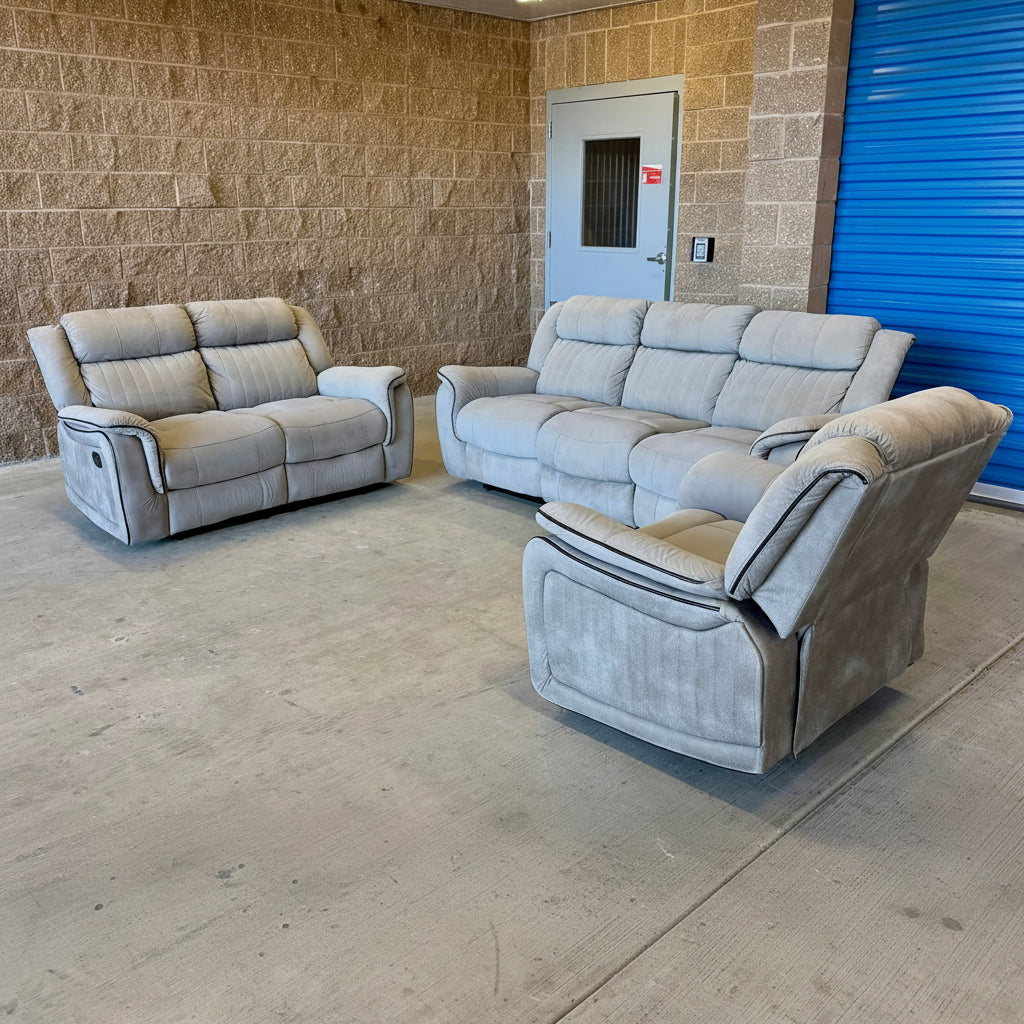 Beige Manual Reclining Sofa, Loveseat, and Chair Set