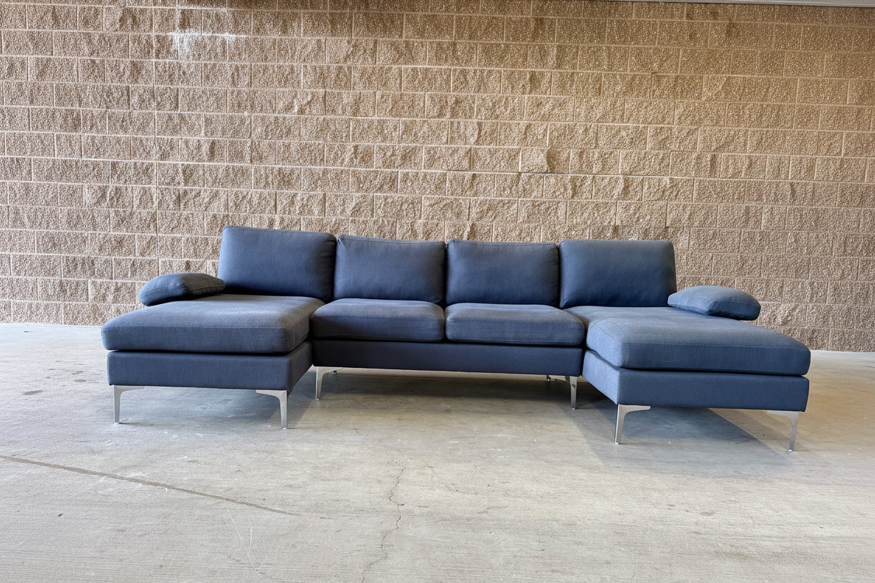Bluish Gray Double‑Chaise Sectional