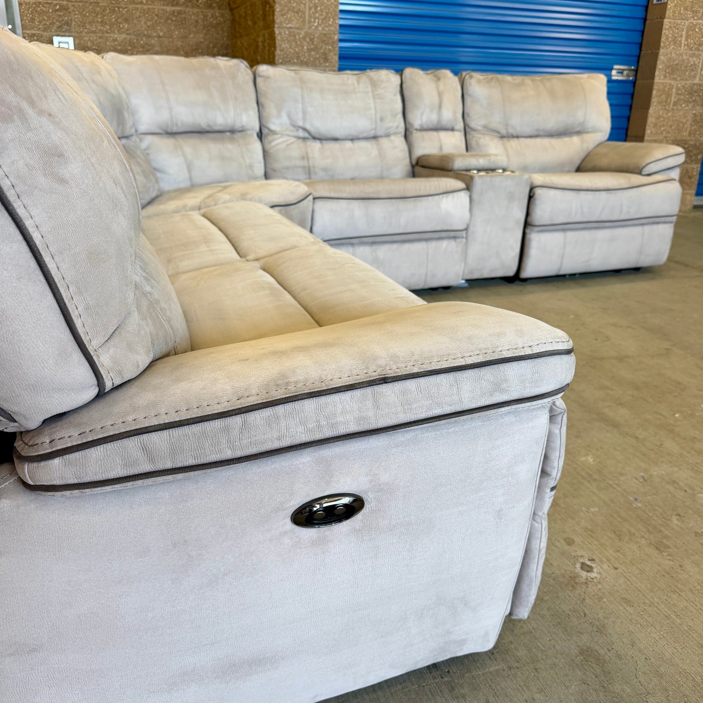Beige Microfiber Power Reclining 6-Piece L Sectional