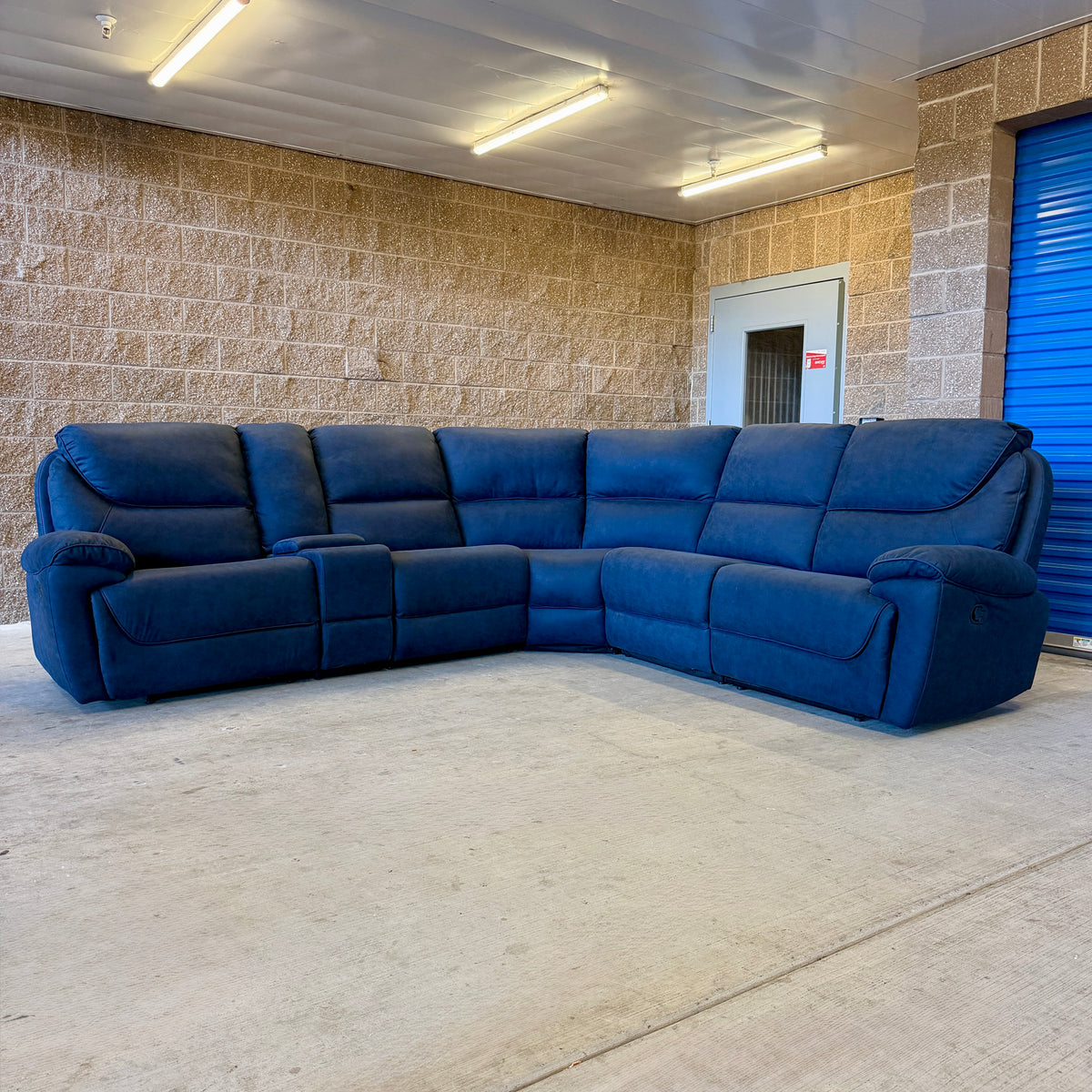 Navy Blue Microfiber Manual Reclining Sectional