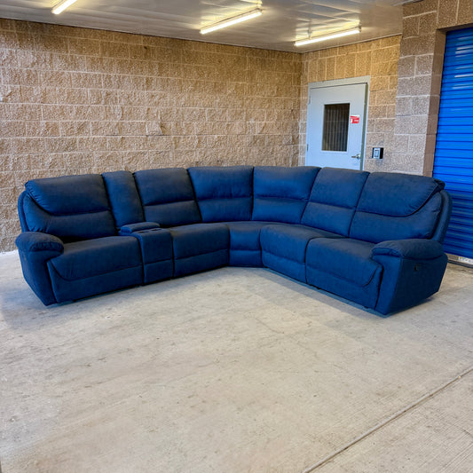Navy Blue Microfiber Manual Reclining Sectional