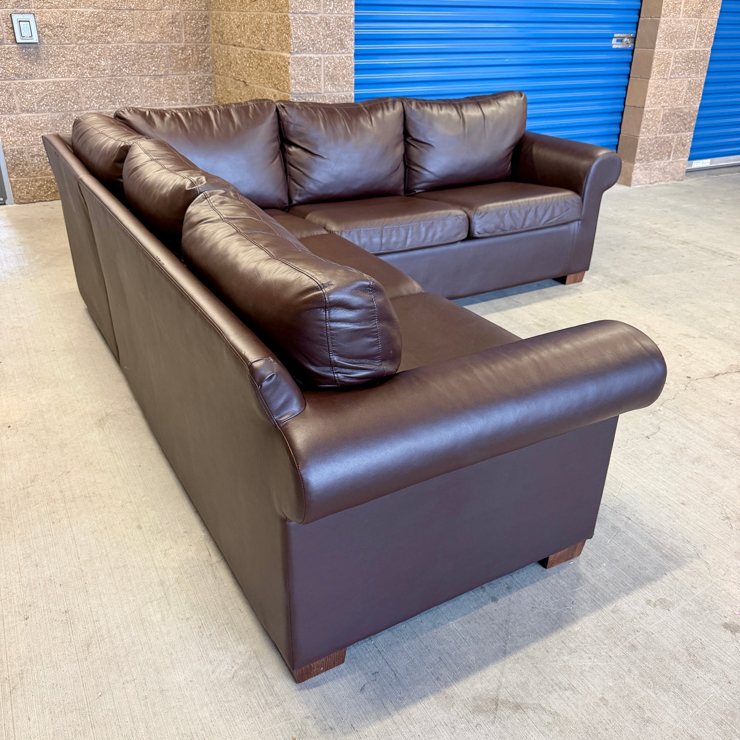 Brown Leather L Sectional