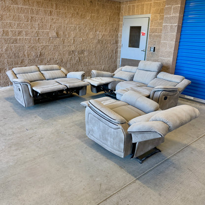 Beige Manual Reclining Sofa, Loveseat, and Chair Set
