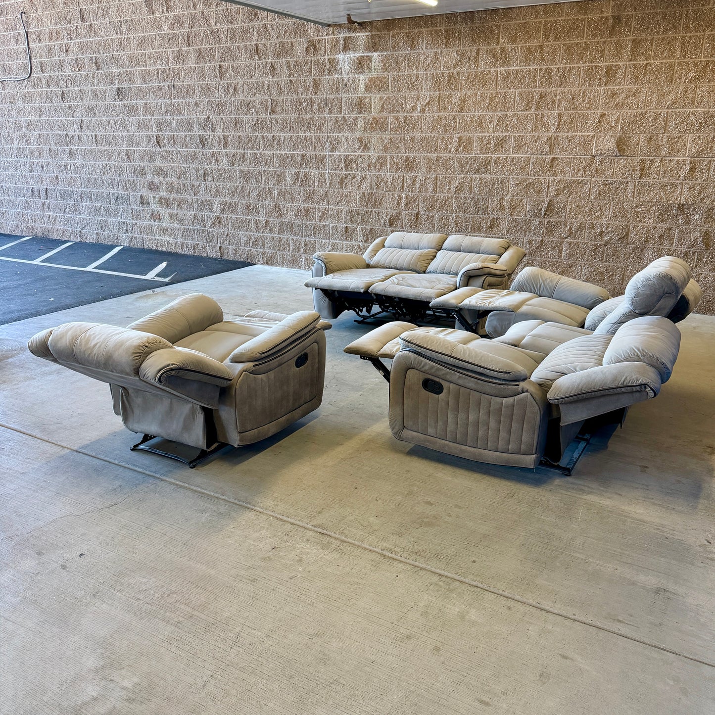 Beige Manual Reclining Sofa, Loveseat, and Chair Set