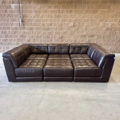 Macy’s Coffee Brown Real Leather 6-Piece Modular Sectional