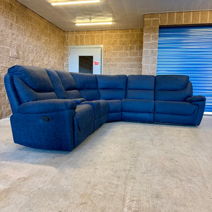 Navy Blue Microfiber Manual Reclining Sectional