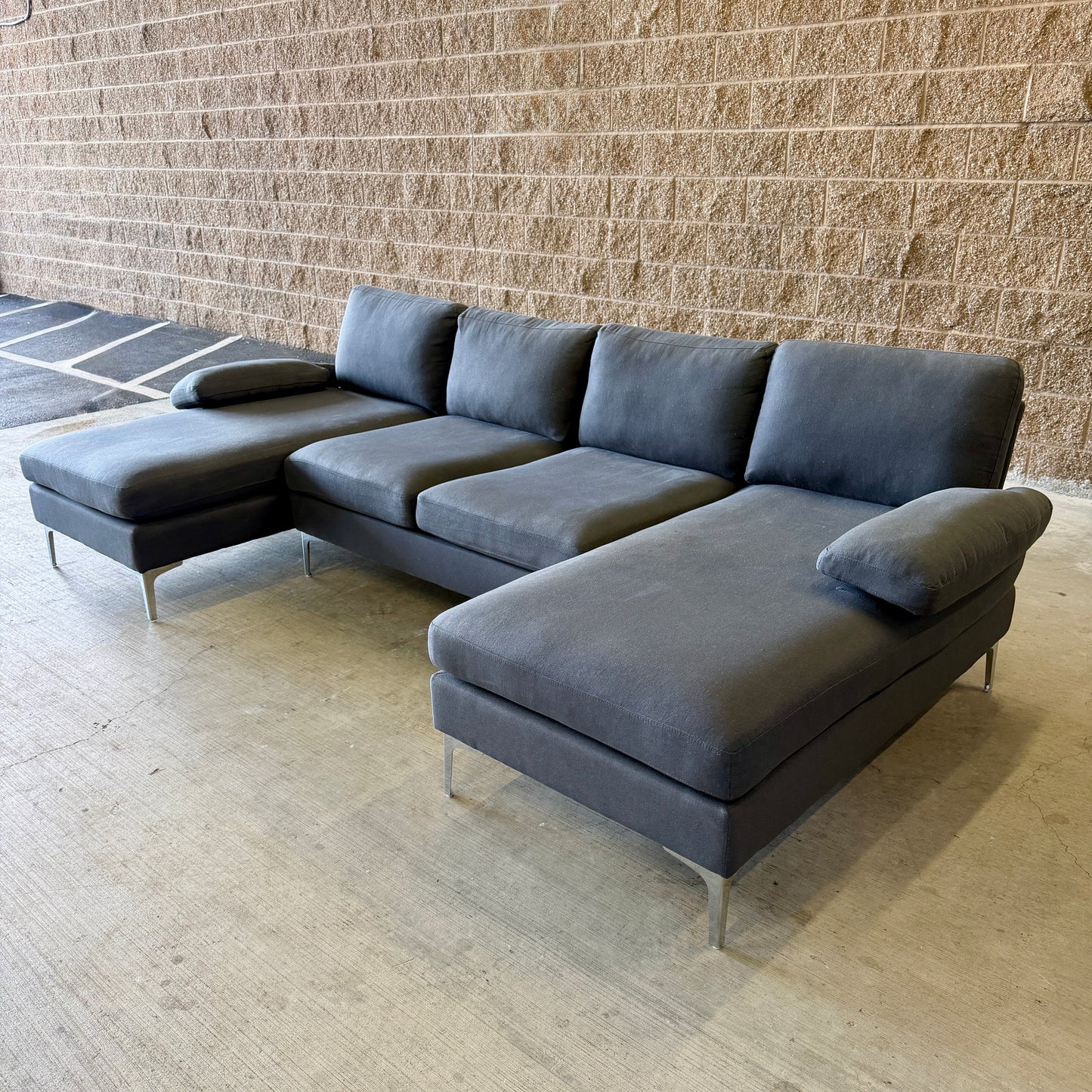 Bluish Gray Double‑Chaise Sectional