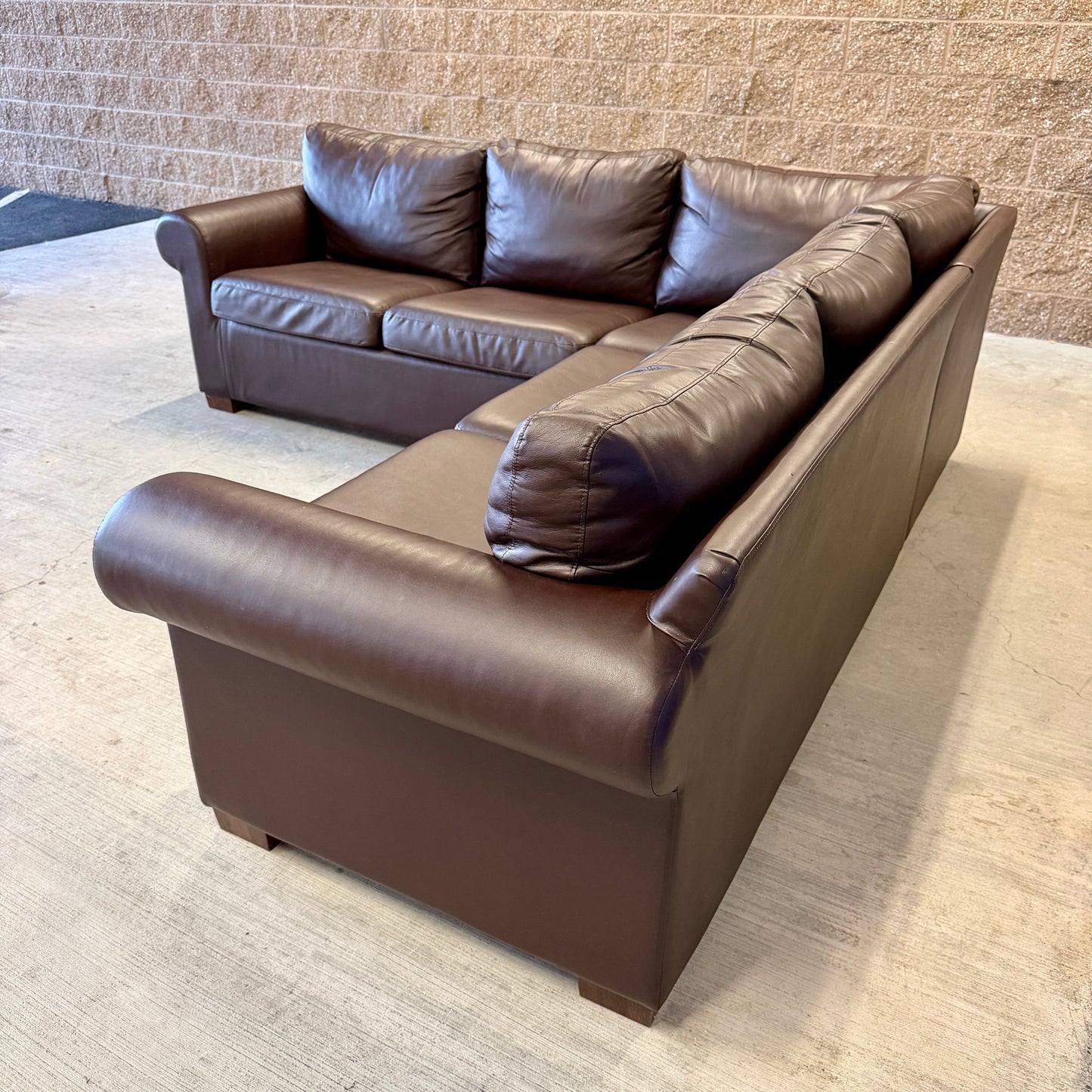 Brown Leather L Sectional