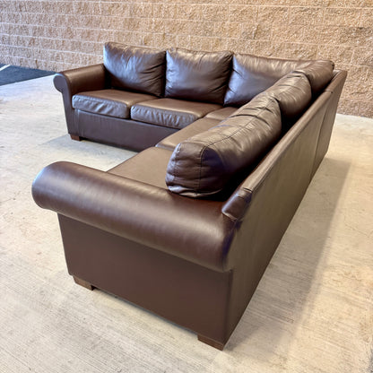 Brown Leather L Sectional