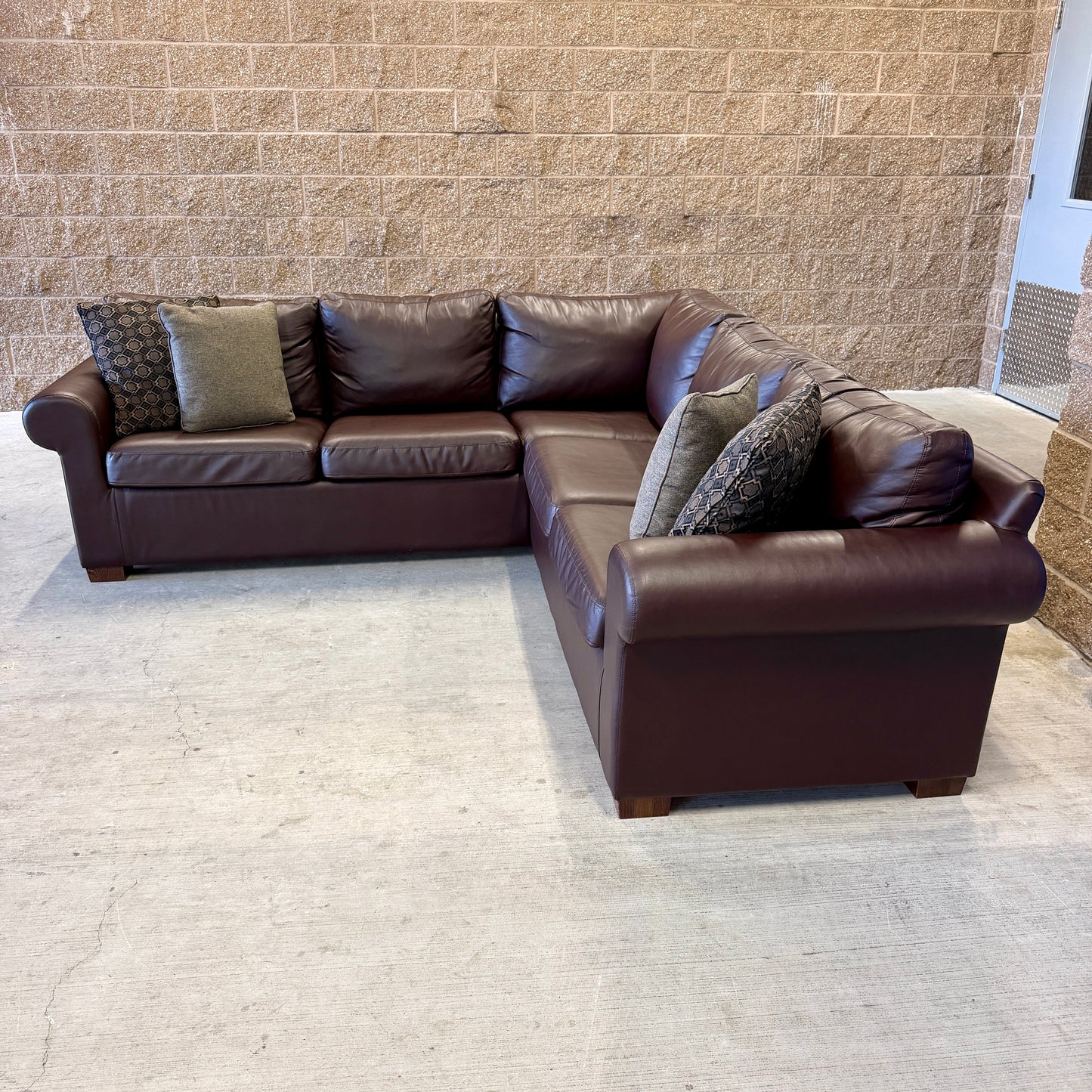 Brown Leather L Sectional