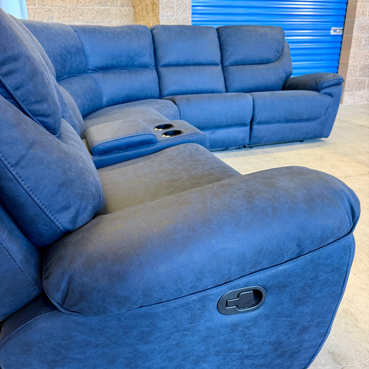 Navy Blue Microfiber Manual Reclining Sectional